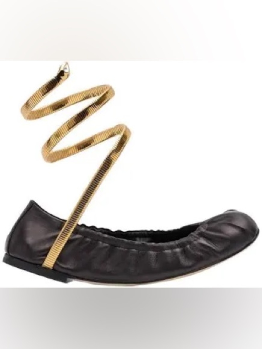 Rene Caovilla Black Ballet Flats with Gold Ankle Snake Straps SZ 39 US 8